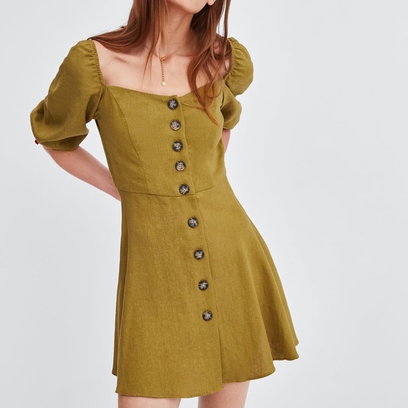 [LAST] NWT Zara S Button Puff Sleeve Mini Dress - Picture 4 of 8